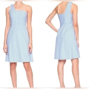 Banana Republic One-Shoulder Blue Striped Dress